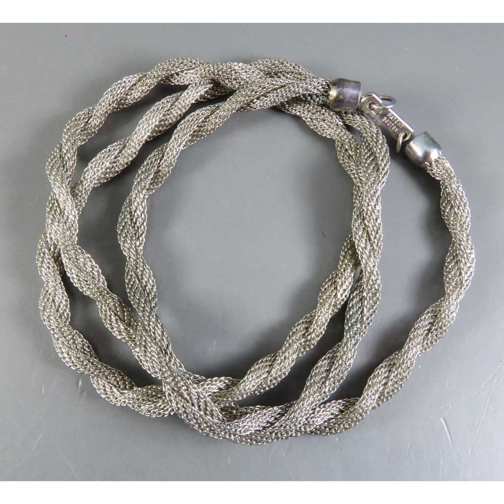 Vintage SILVER TONE NECKLACE Twisted Mesh Tube Chains 25" LONG x 5.5mm BRAIDED